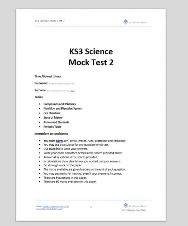 KS3 Science Mock Test 2