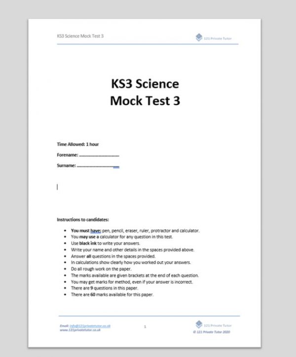 KS3 Science Mock Test 3